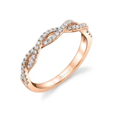 White Gold Round Cut Spiral Wedding Band - Maeve