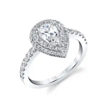 White Gold Pear Shaped Double Halo Engagement Ring - Claudia