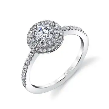 Round Cut Petite Double Halo Engagement Ring - Claudia