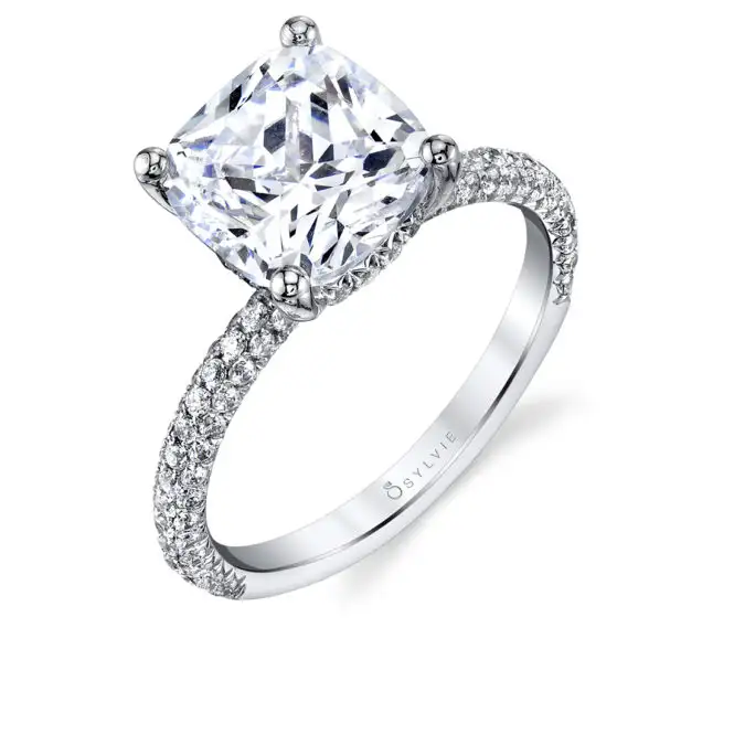 White Gold Cushion Cut Classic Pave Engagement Ring - Jayla