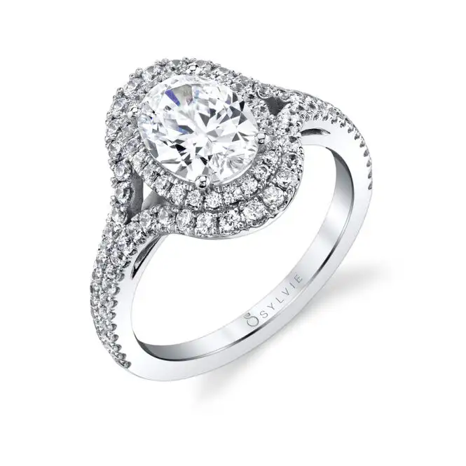 White Gold Oval Shaped Double Halo Engagement Ring