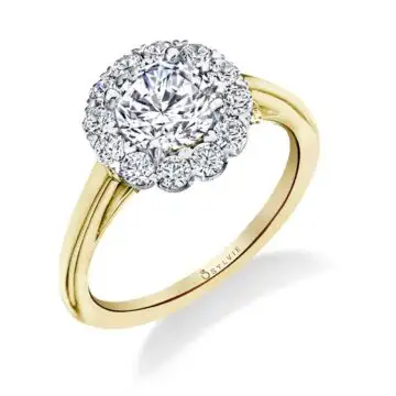 White Gold/Yellow Gold Round Cut Classic Two Tone Cushion Halo Engagement Ring With Yellow Gold Band - Chloe