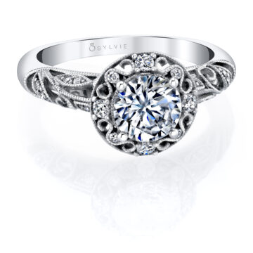 White Gold Round Cut Vintage Engagement Ring - Naelle