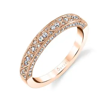 White Gold Round Cut Vintage Inspired Wedding Band - Elodie