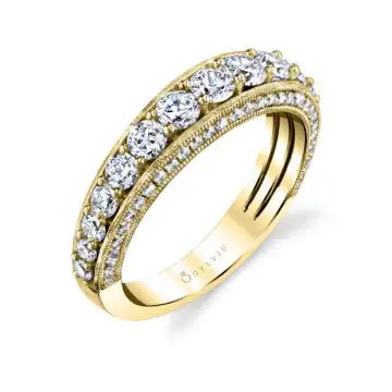 White Gold Round Cut Vintage Wedding Band - Josephine