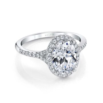 White Gold Oval Cut Halo Engagement Ring - Alexandra