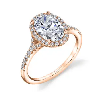 White Gold Oval Cut Halo Engagement Ring - Alexandra