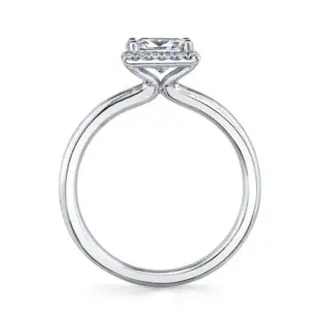 White Gold Princess Cut Solitaire Halo Engagement Ring - Elsie