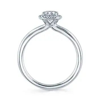 White Gold Oval Cut Solitaire Halo Engagement Ring - Elsie