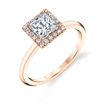 White Gold Princess Cut Solitaire Halo Engagement Ring - Elsie