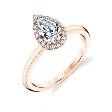 White Gold Pear Shaped Solitaire Halo Engagement Ring - Elsie