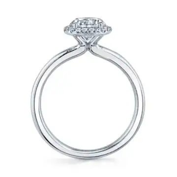 White Gold Round Cut Solitaire Halo Engagement Ring - Elsie