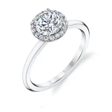 White Gold Round Cut Solitaire Halo Engagement Ring - Elsie