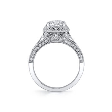 White Gold Round Cut Modern Vintage Engagement Ring - Shayna