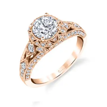 White Gold Round Cut Modern Vintage Engagement Ring - Shayna