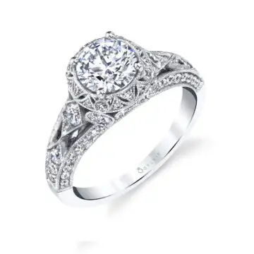 White Gold Round Cut Modern Vintage Engagement Ring - Shayna