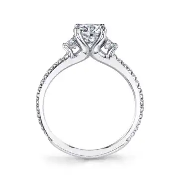 White Gold Round Cut Classic Three Stone Engagement Ring - Eloise