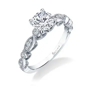 White Gold Round Cut Vintage Engagement Ring - Mathilde