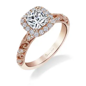 White Gold Cushion Cut Vintage Engagement Ring - Rochelle