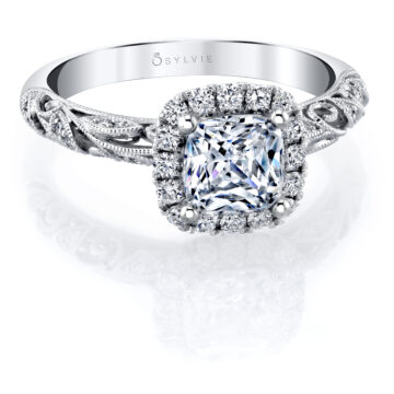 White Gold Cushion Cut Vintage Engagement Ring - Rochelle