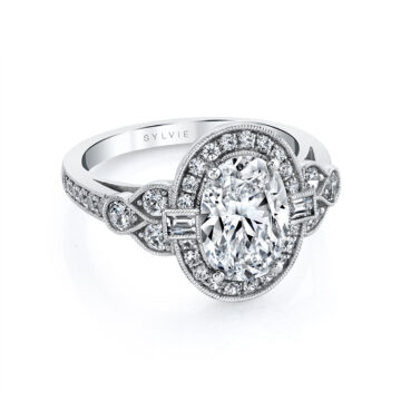 White Gold Oval Cut Modern Vintage Halo Engagement Ring - Yvette