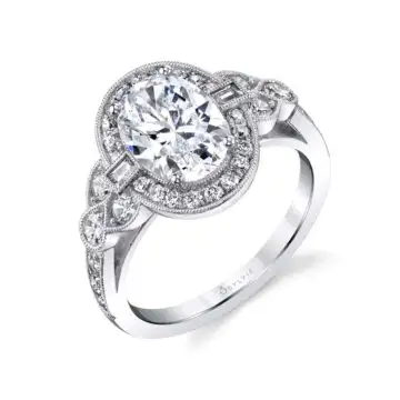 White Gold Oval Cut Modern Vintage Halo Engagement Ring - Yvette