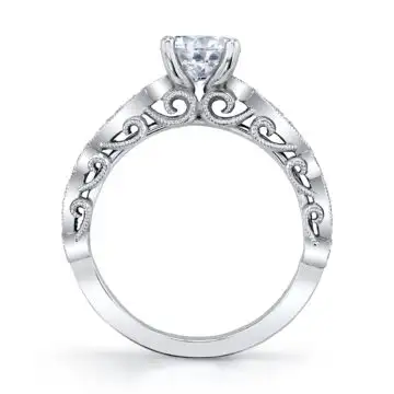 White Gold Round Cut Vintage Engagement Ring - Mathilde