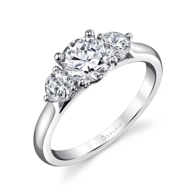 White Gold Round Cut Three Stone Engagement Ring