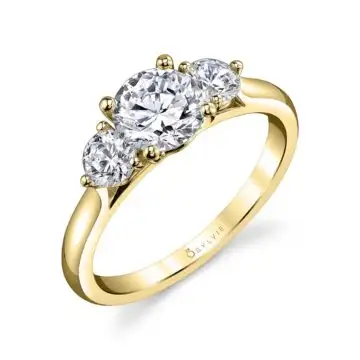 White Gold Round Cut Three Stone Engagement Ring - Marcella