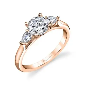 White Gold Round Cut Three Stone Engagement Ring - Martine