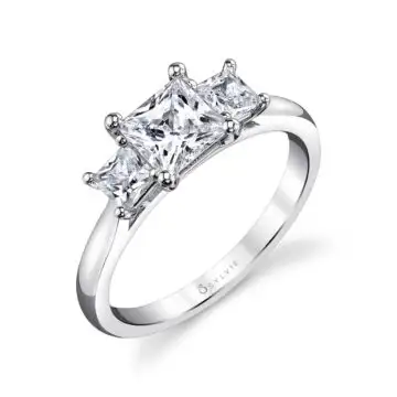 White Gold Princess Cut Three Stone Engagement Ring - Micheline