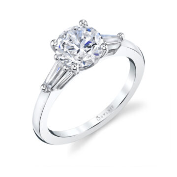 Round Cut Three Stone Engagement Ring with Baguettes - Nicolette