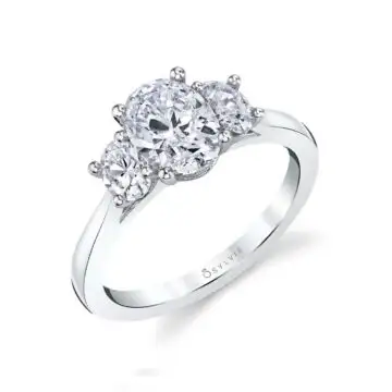 White Gold Oval Cut Three Stone Engagement Ring - Guinevere