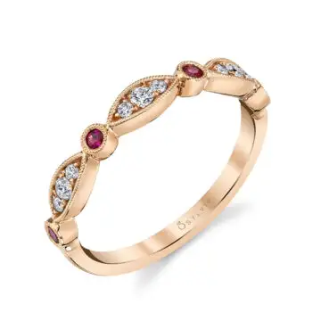 White Gold Ruby and Diamond Vintage Wedding Band - Talia