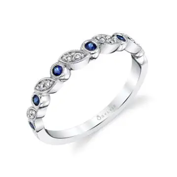 White Gold Blue Sapphire and Diamond Gemstone Wedding Band - Abigaëlle