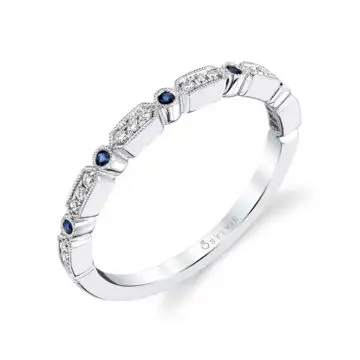 White Gold Modern Blue Sapphire & Diamond Stackable Band - Ashlee