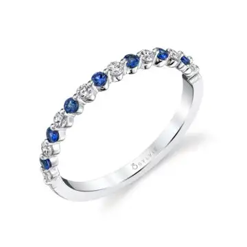 White Gold Blue Sapphire and Diamond Stackable Wedding Band