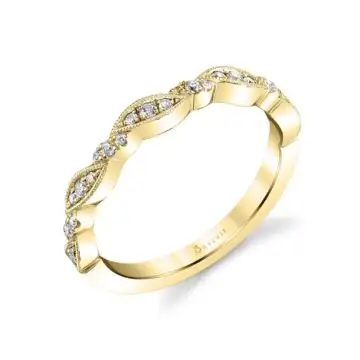 White Gold Round Cut Vintage Stackable Band - Valerie