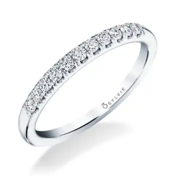 White Gold Classic Wedding Band with Shared Prongs