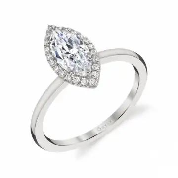 White Gold Marquise Cut Solitaire Halo Engagement Ring - Elsie