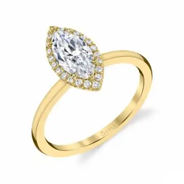 White Gold Marquise Cut Solitaire Halo Engagement Ring - Elsie