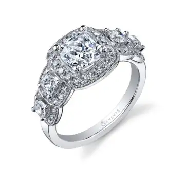 White Gold Vintage Inspired Five Stone Engagement Ring - Elyse