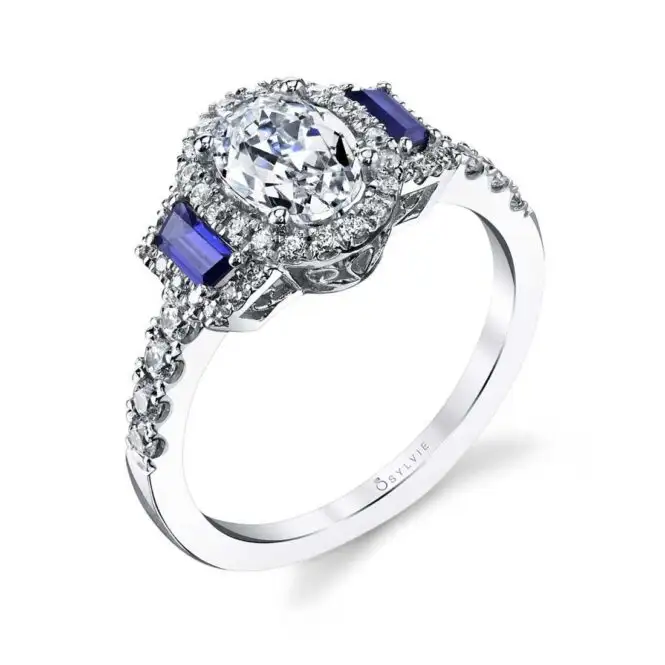 3 Stone Engagement Ring with Sapphires