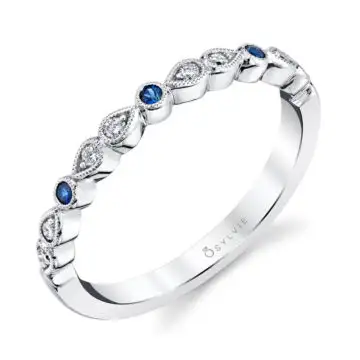 White Gold Blue Sapphire Diamond Band - Elena