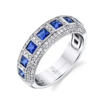 White Gold Blue Sapphire and Diamond Ring