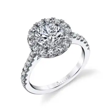 White Gold Round Cut Classic Halo Engagement Ring - Jacalyn