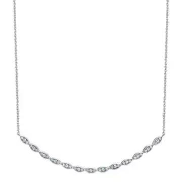 White Gold Marquise Shaped Curved Diamond Bar Necklace