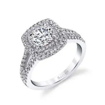 Round Cut Double Cushion Halo Split Shank Engagement Ring - Macey