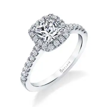 White Gold Cushion Cut Engagement Ring with Halo - Emma