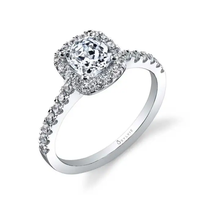 Cushion Cut White Gold Classic Halo Engagement Ring - Chantelle